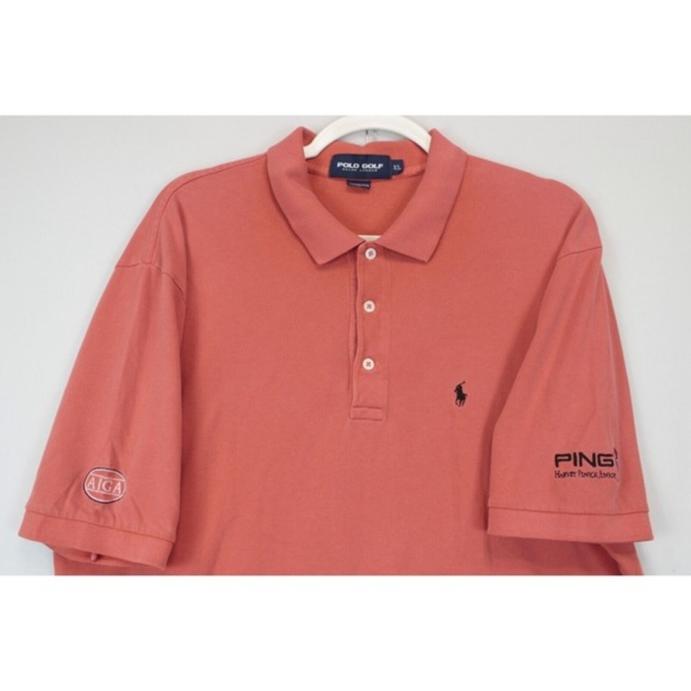 Ralph Lauren Polo Golf Harvey Penick AJGA Men‎ XL Coral Black Pony Short Sleeve